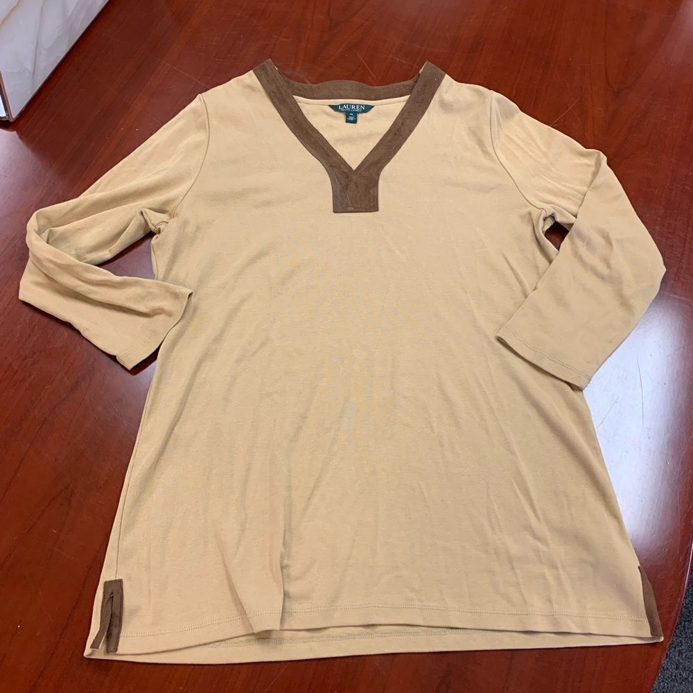 Lauren Ralph Lauren Tan & Brown Safari Moleskin Tunic Top sz XL EUC
